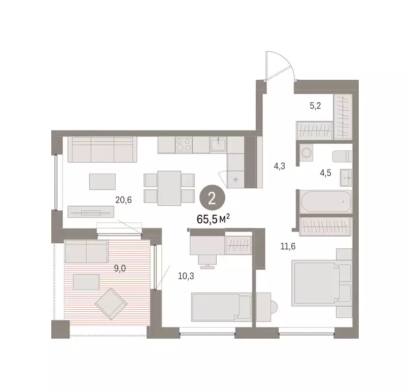2-комнатная квартира: Екатеринбург, улица Гастелло, 18 (65.5 м) - Фото 1