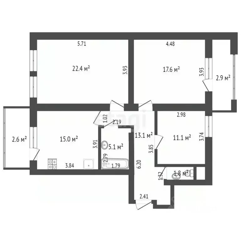 3-к кв. Самарская область, Тольятти ул. Полякова, 26 (86.1 м) - Фото 2