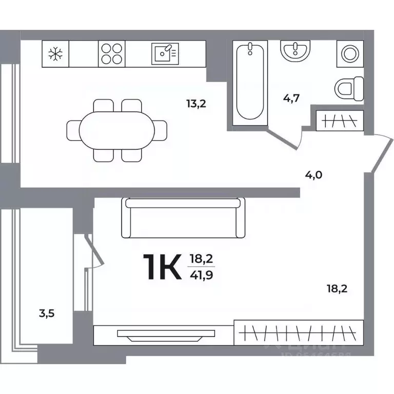 1-к кв. Новосибирская область, Новосибирск Беловежский мкр,  (41.4 м) - Фото 0