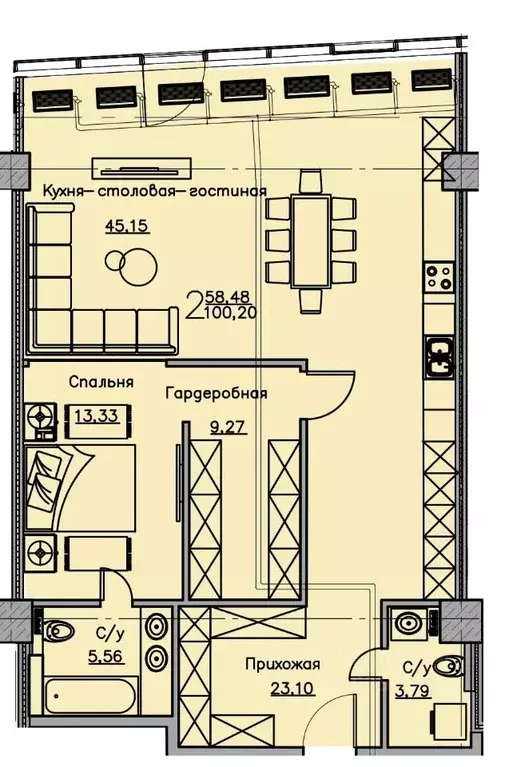1-к кв. Воронежская область, Воронеж ул. Куколкина, 18 (100.2 м) - Фото 0