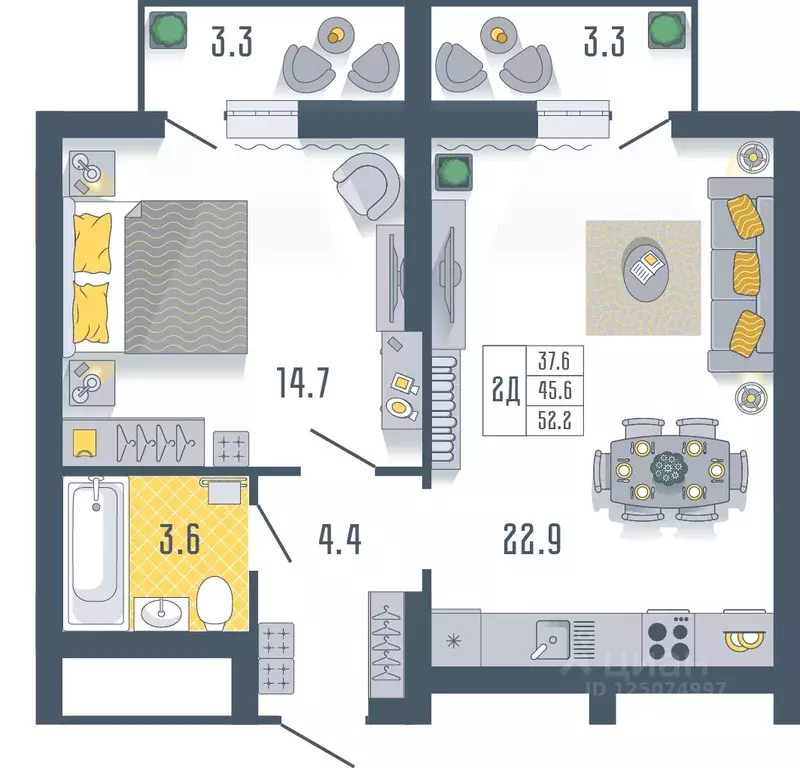 1-к кв. Астраханская область, Астрахань Моздокская ул., 40/2 (52.2 м) - Фото 1