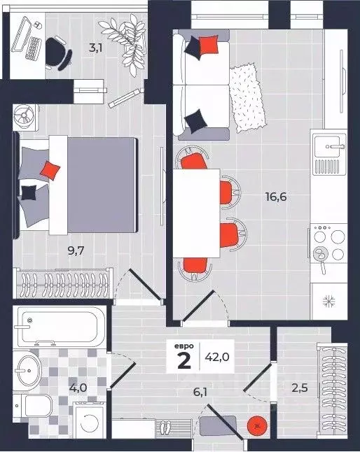 2-к кв. Тульская область, Тула ул. Академика Насоновой, 1А (42.0 м) - Фото 1