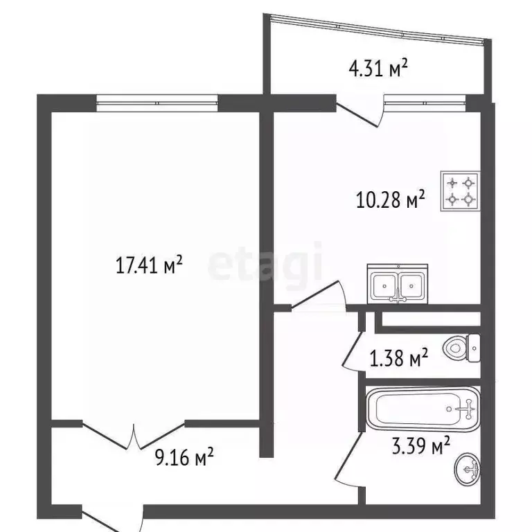 1-к кв. Санкт-Петербург ул. Оптиков, 45к1 (41.2 м) - Фото 2