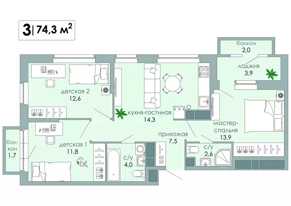 3-к кв. Тверская область, Тверь Южный мкр,  (74.3 м) - Фото 0