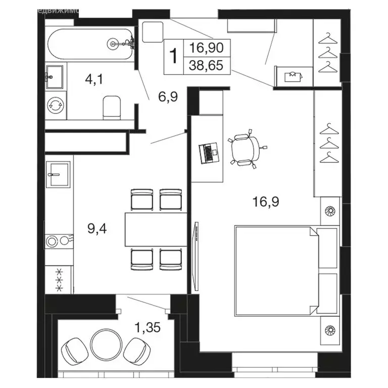 1-комнатная квартира: Апрелевка, жилой комплекс Времена Года, к2 (38.7 ... - Фото 1
