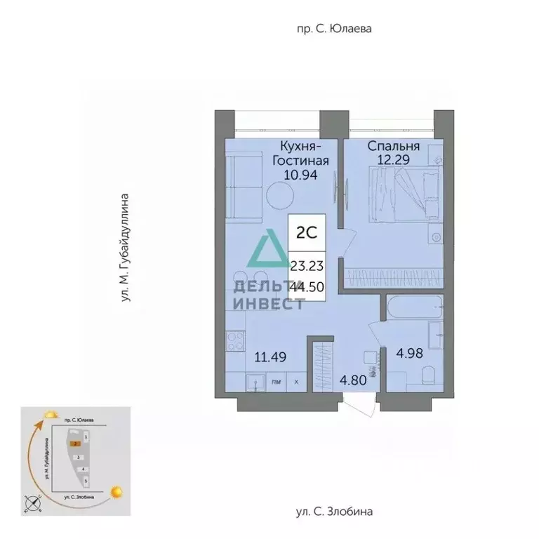 2-к кв. Башкортостан, Уфа ул. Художника Позднова, 13 (44.5 м) - Фото 2
