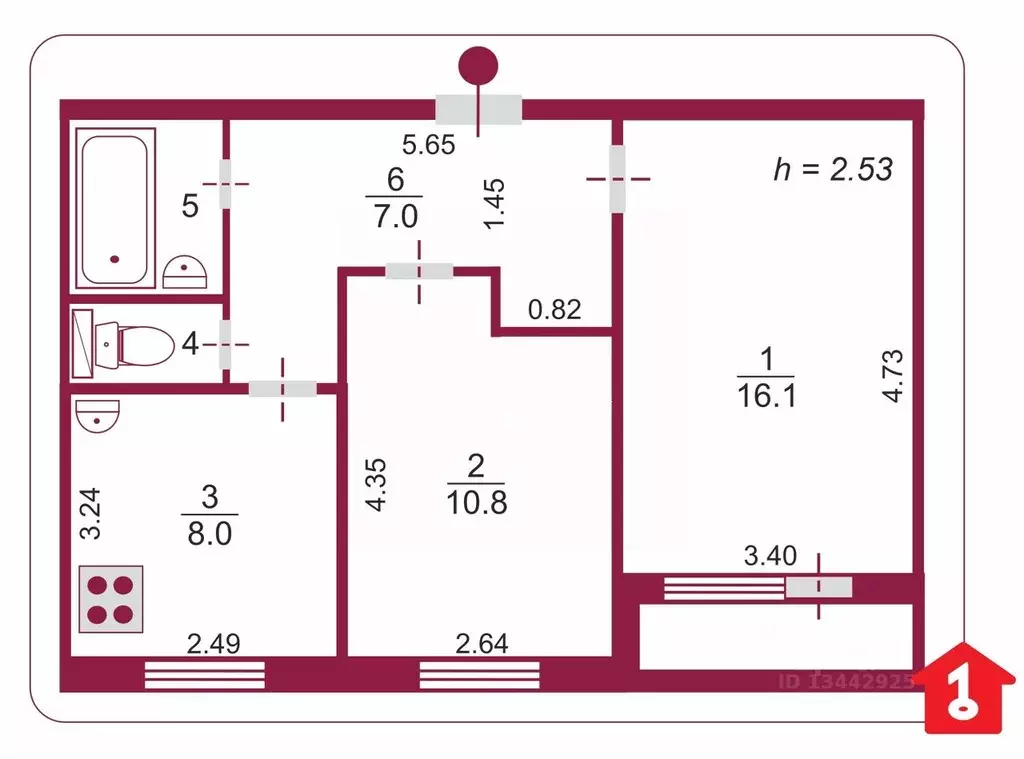 2-к кв. Омская область, Омск ул. Дианова, 26/1 (45.6 м) - Фото 1