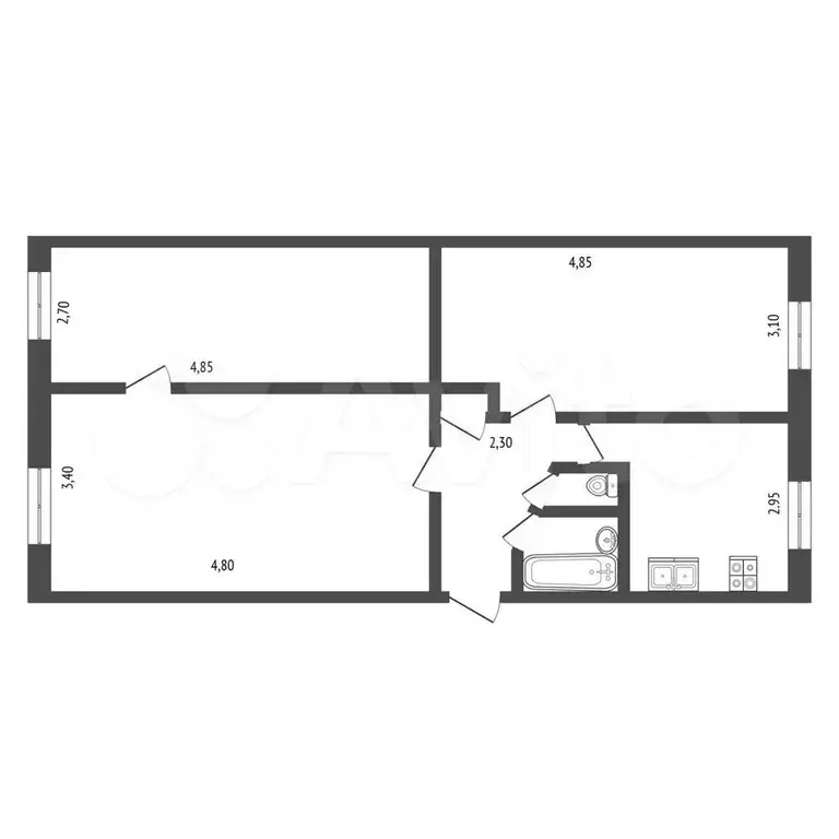 3-к. квартира, 59 м, 2/5 эт. - Фото 0