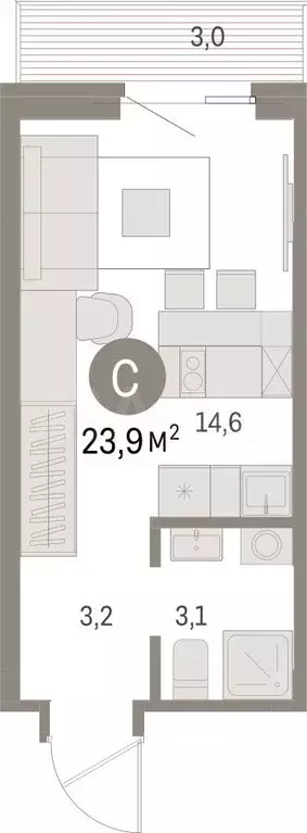 Квартира-студия, 23,9 м, 8/15 эт. - Фото 0