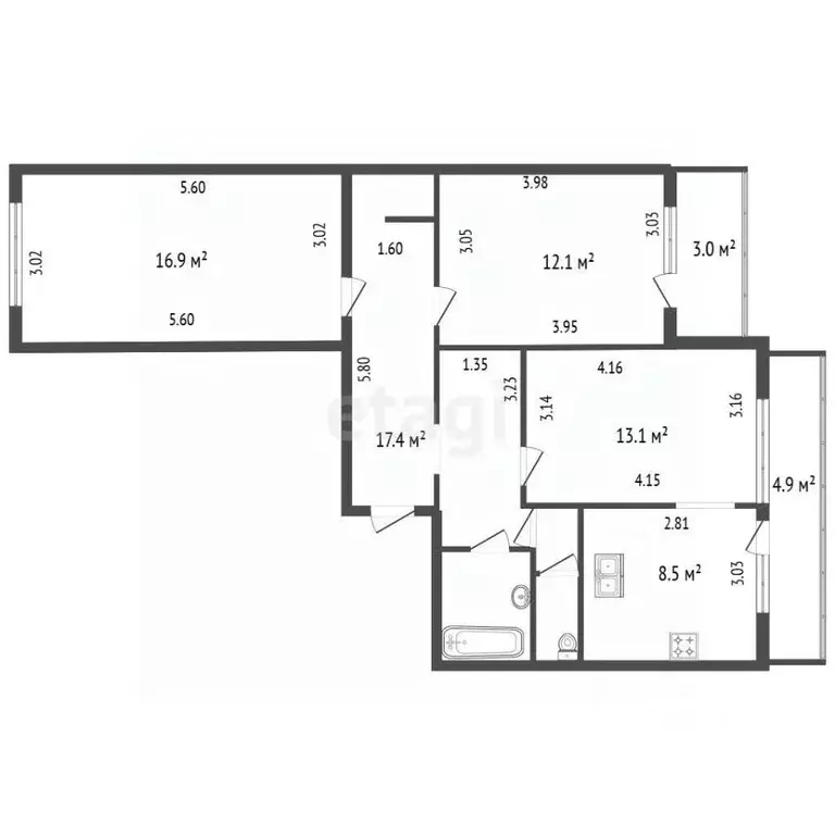 3-к кв. Санкт-Петербург ул. Щербакова, 3К1 (72.0 м) - Фото 2