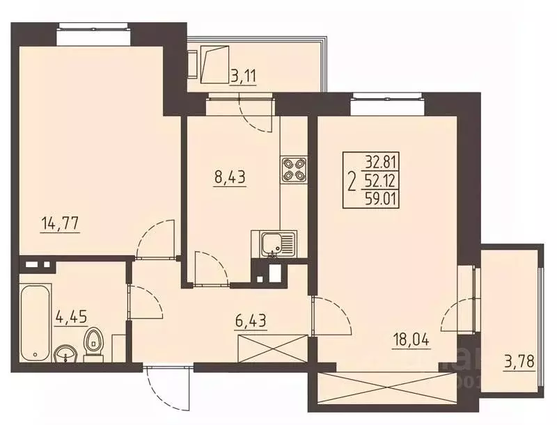 2-к кв. Иркутская область, Иркутск ул. Рылеева, 7 (59.6 м) - Фото 0