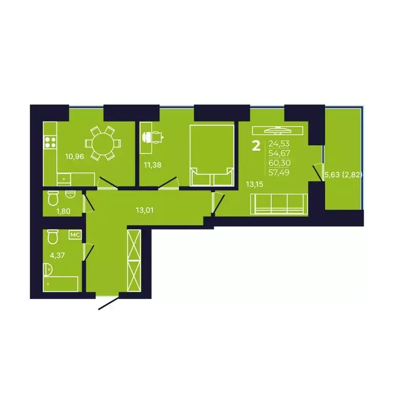 2-комнатная квартира: Уфа, улица Михаила Зайцева, 6 (57.1 м) - Фото 1