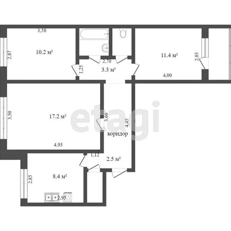 3-комнатная квартира: Тамбов, Магистральная улица, 25 (62.9 м) - Фото 0