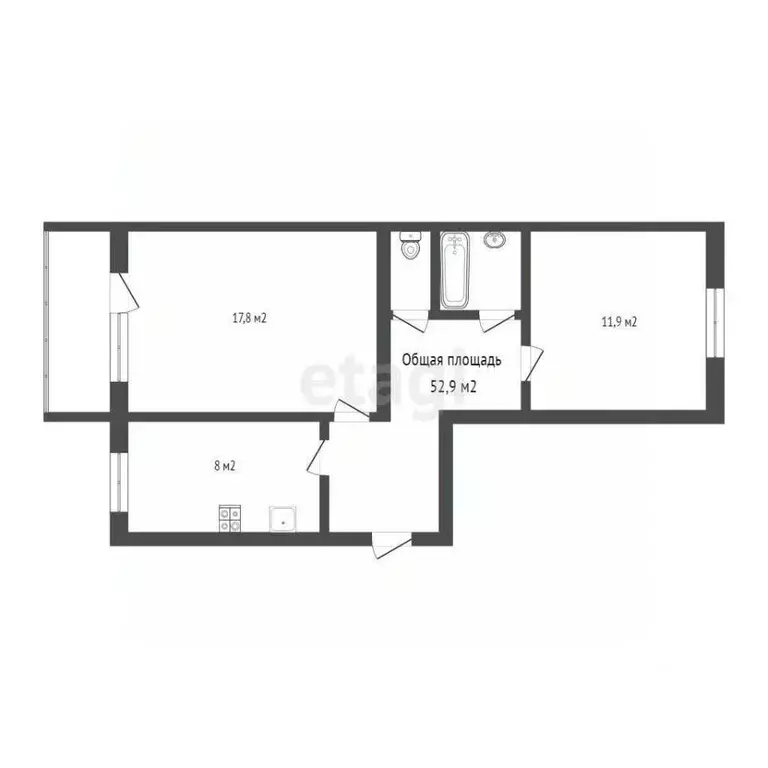 2-к кв. Томская область, Томский район, д. Кисловка ул. Мира, 5 (52.9 ... - Фото 1