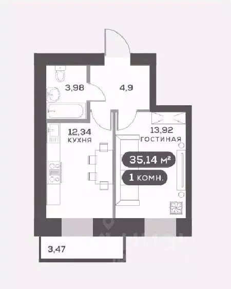 1-к кв. Красноярский край, Красноярск Академгородок мкр,  (35.14 м) - Фото 0