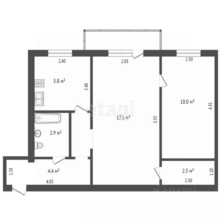 2-к кв. Орловская область, Орел ул. Лескова, 30 (42.7 м) - Фото 1