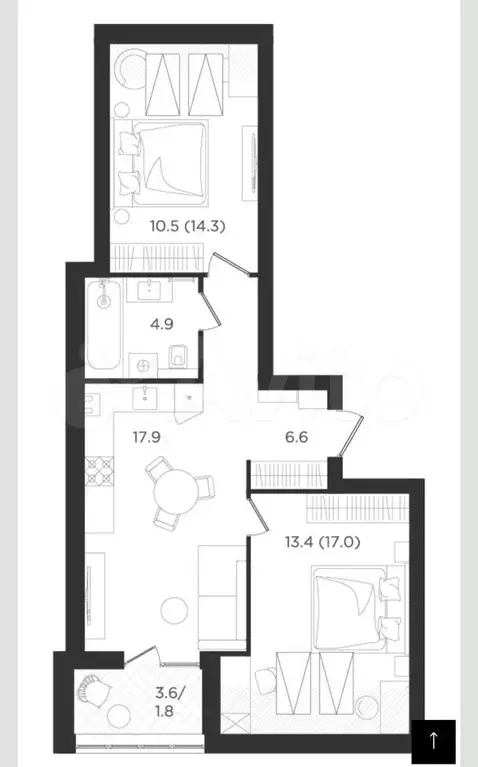 2-к. квартира, 55 м, 4/4 эт. - Фото 1