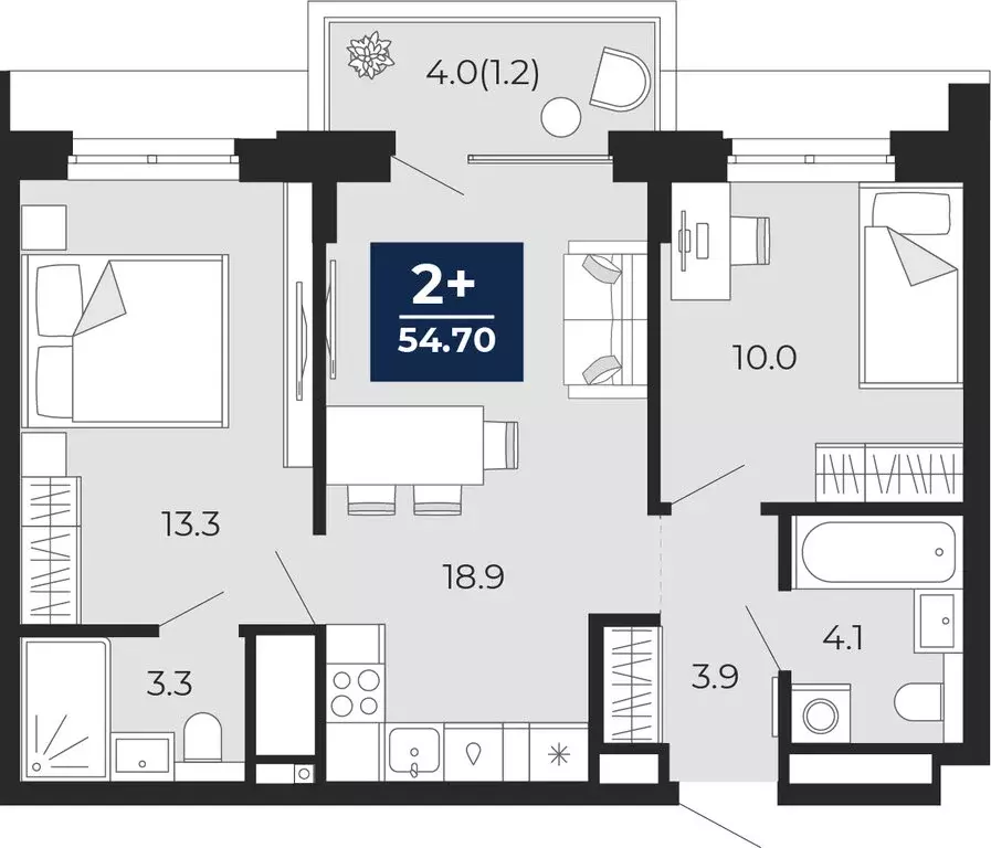 2-комнатная квартира: Тюмень, проезд Капитана Куликова, 5 (57.5 м) - Фото 1