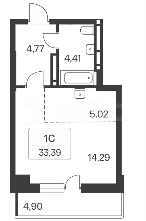 Квартира-студия, 33,4 м, 18/27 эт. - Фото 0