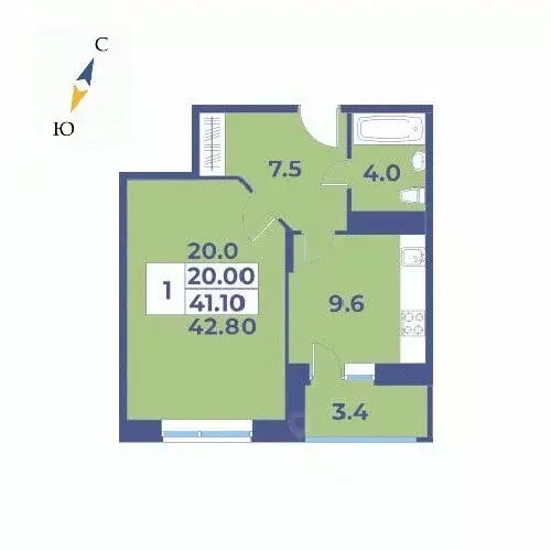 1-к кв. Москва № 27 кв-л, 95 (42.8 м) - Фото 0