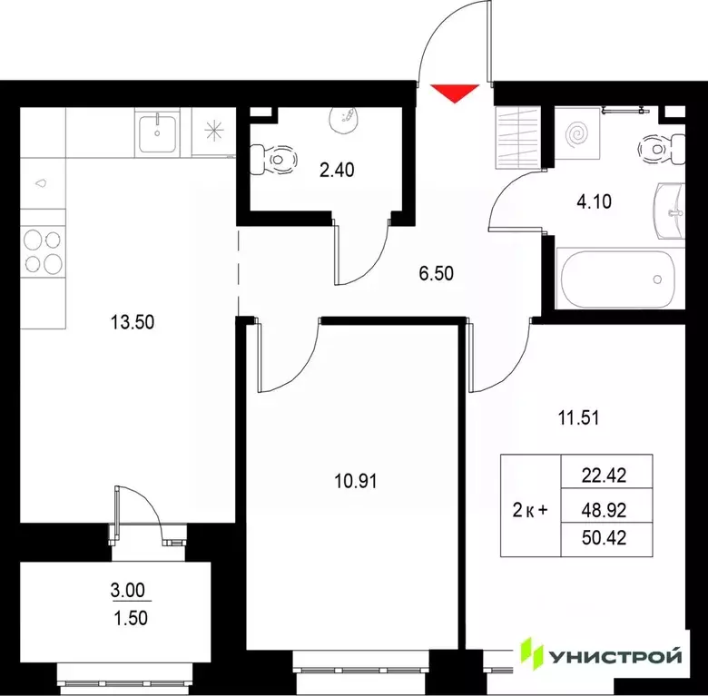 2-к кв. Татарстан, Казань Техническая ул. (50.42 м) - Фото 1