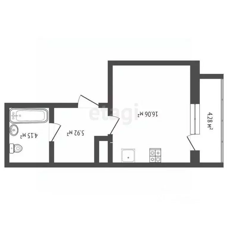 Студия Тюменская область, Тюмень ул. Фармана Салманова, 10 (26.0 м) - Фото 2