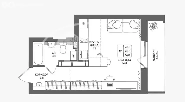 Квартира-студия: деревня Кондратово, Водопроводная улица, 4А (28.8 м) - Фото 1