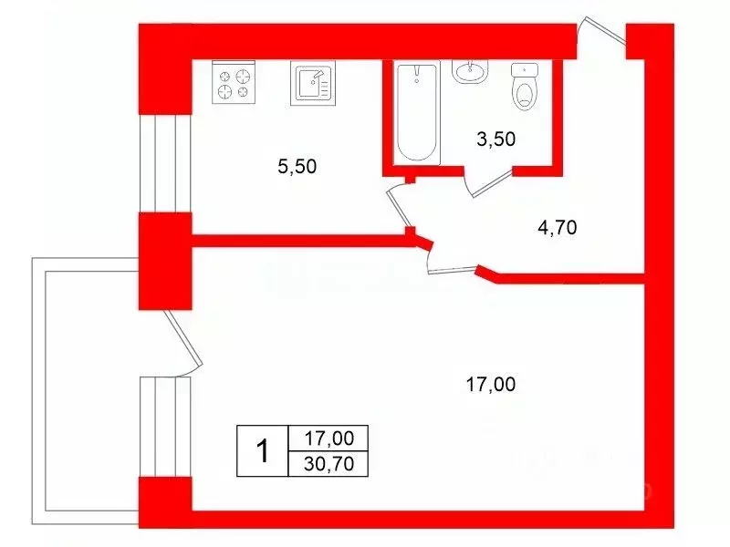 1-к кв. Санкт-Петербург ул. Маршала Говорова, 32 (30.7 м) - Фото 1
