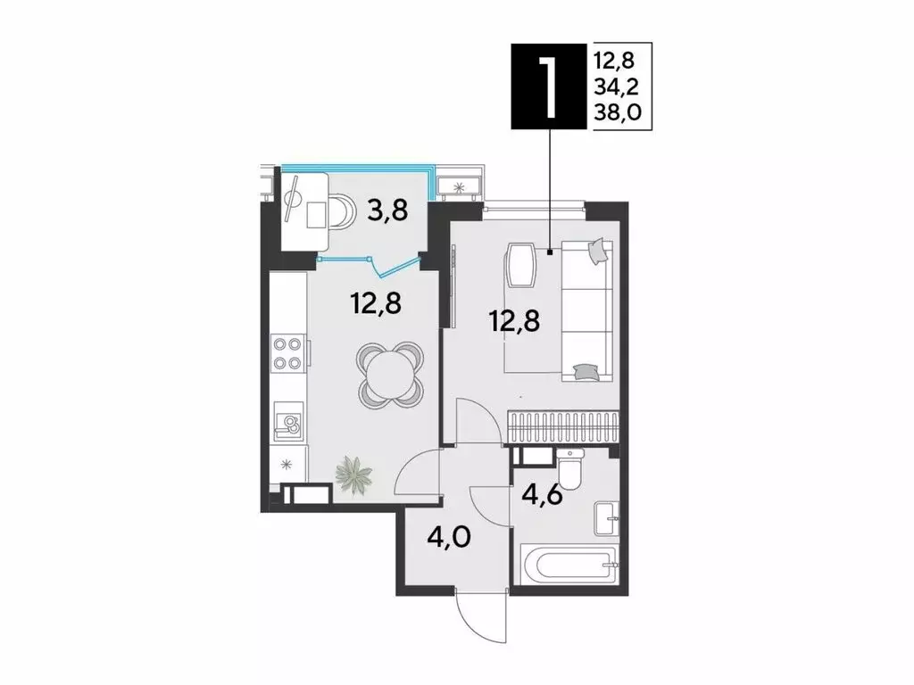 1-комнатная квартира: Краснодар, микрорайон Парк Победы (38 м) - Фото 1