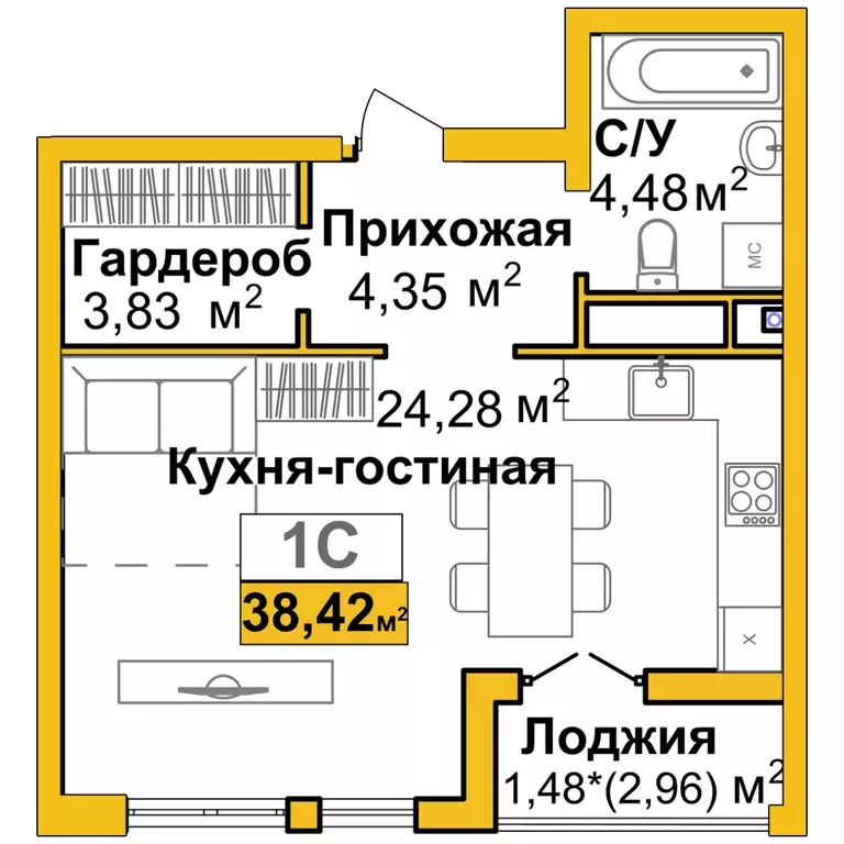 1-комнатная квартира: Симферополь, улица Батурина, 177к2 (36.6 м) - Фото 1