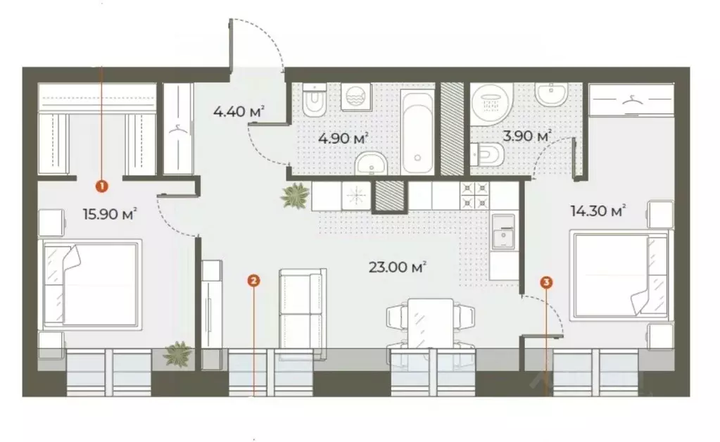 2-к кв. Санкт-Петербург Зеленогорская ул., 3 (66.4 м) - Фото 2