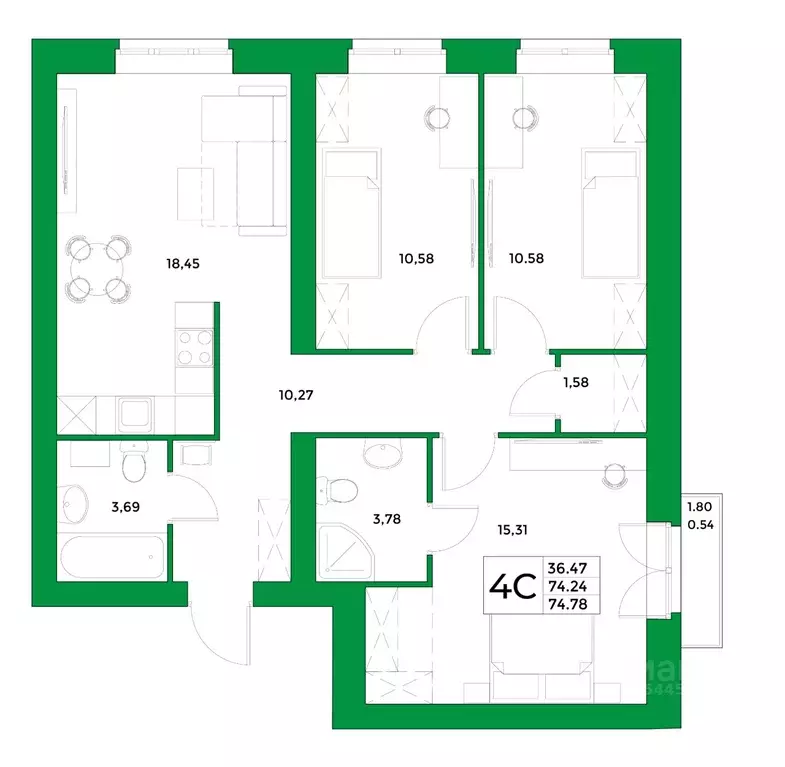3-к кв. Башкортостан, Уфимский район, Зубовский сельсовет, с. Зубово ... - Фото 1