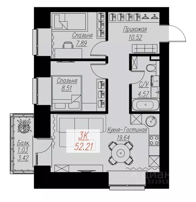 2-к кв. Красноярский край, Красноярск Семафорная ул., 441а (52.21 м) - Фото 0