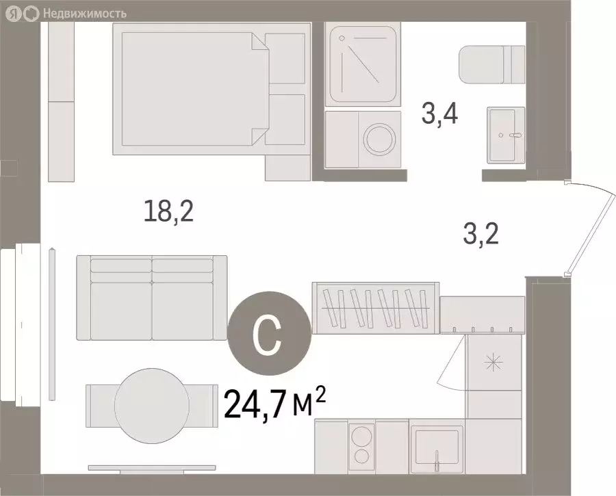 Квартира-студия: Тюмень, жилой комплекс На Минской (24.67 м) - Фото 1