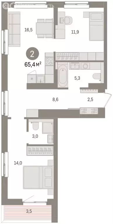 2-комнатная квартира: Челябинская область, Сосновский муниципальный ... - Фото 1