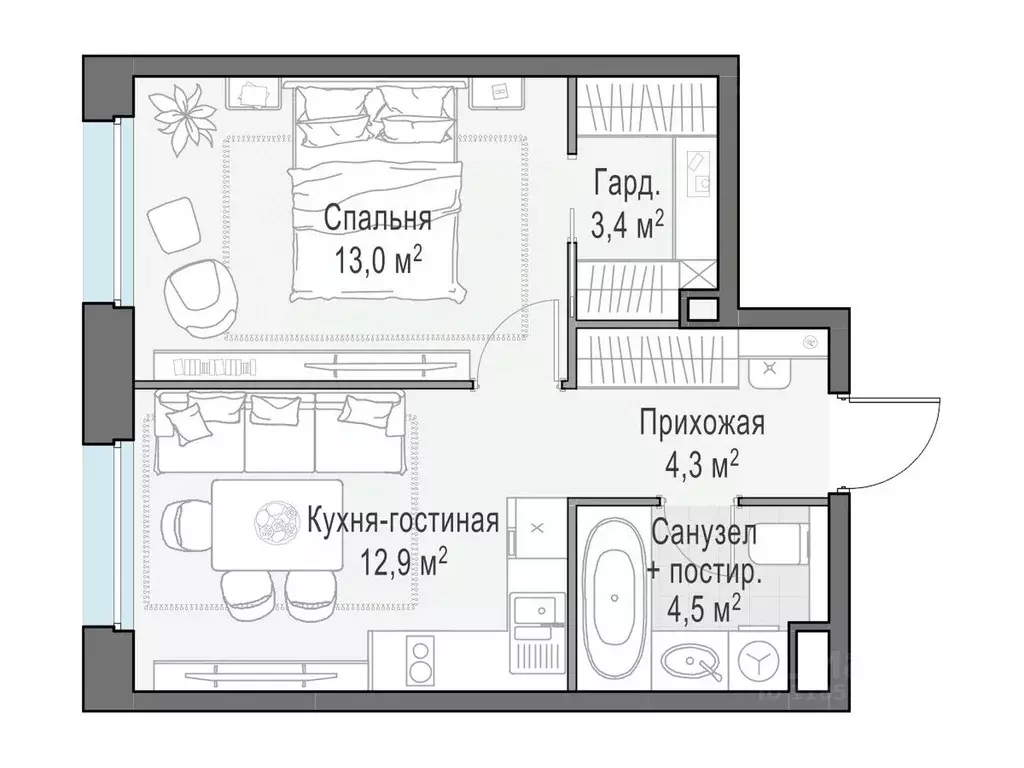 1-к кв. Московская область, Мытищи Белый Grad жилой комплекс (37.9 м) - Фото 1
