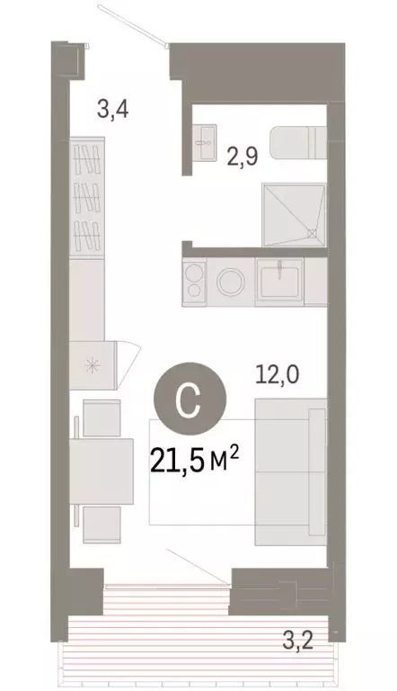 Квартира-студия: Тюмень, Причальная улица, 7 (21.5 м) - Фото 1