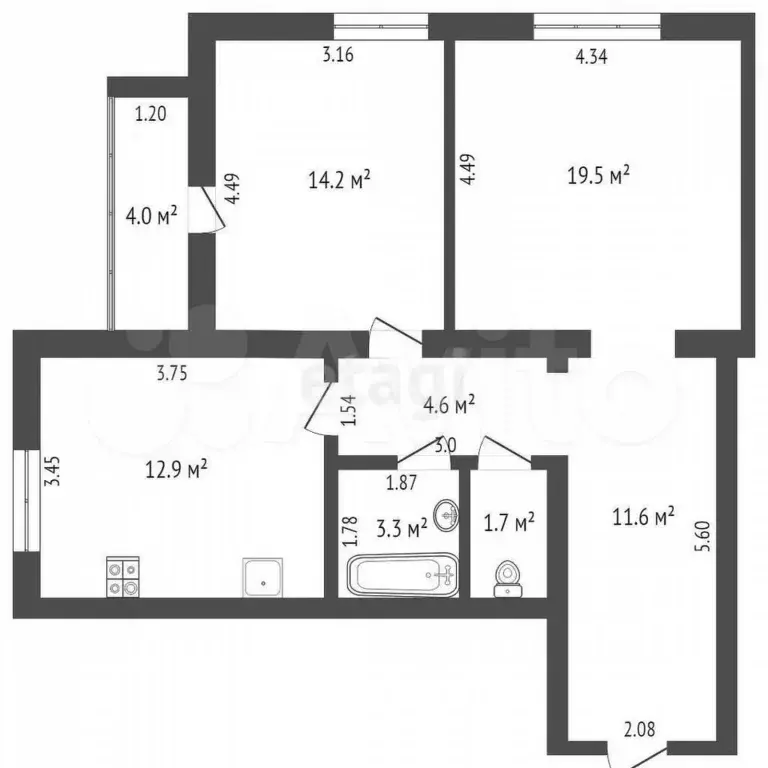 2-к. квартира, 68 м, 2/5 эт. - Фото 0