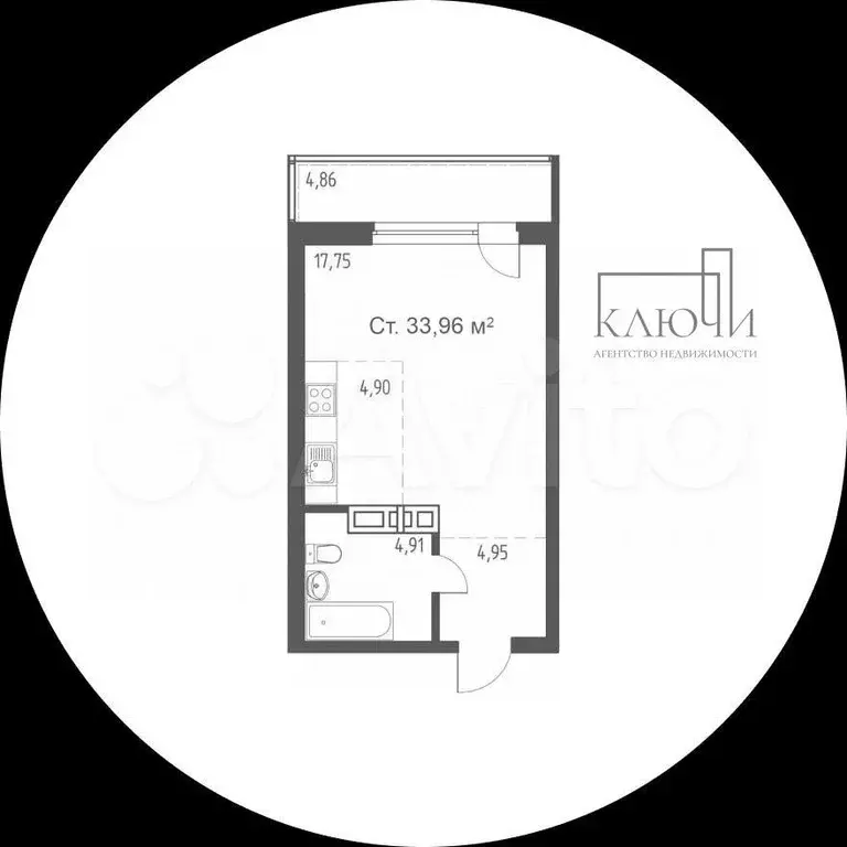 Квартира-студия, 34 м, 20/25 эт. - Фото 0