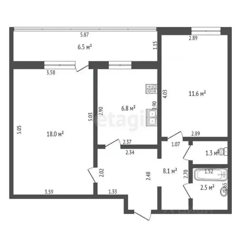 2-к кв. Башкортостан, Стерлитамак ул. Худайбердина, 48 (49.2 м) - Фото 1
