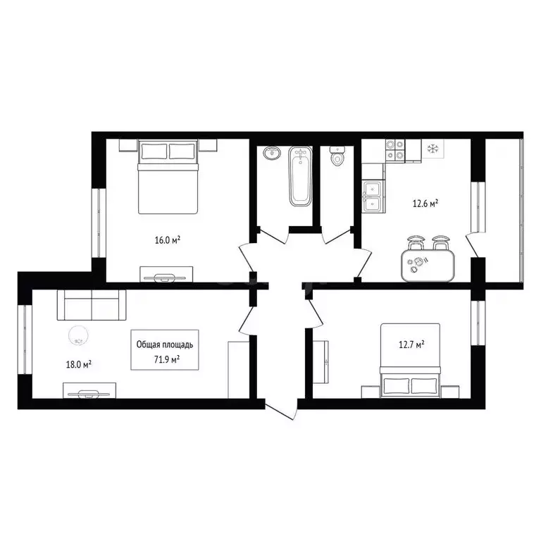3-комнатная квартира: Новосибирск, Берёзовая улица, 13 (71.9 м) - Фото 1
