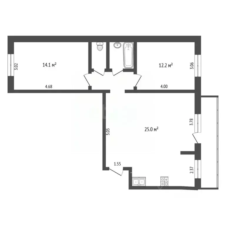 2-к кв. Тюменская область, Тюмень ул. Николая Федорова, 4 (67.5 м) - Фото 2