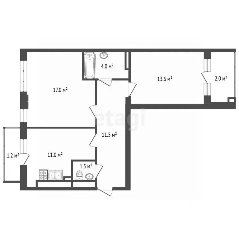 2-к кв. Калининградская область, Калининград Артиллерийская ул., 74 ... - Фото 2