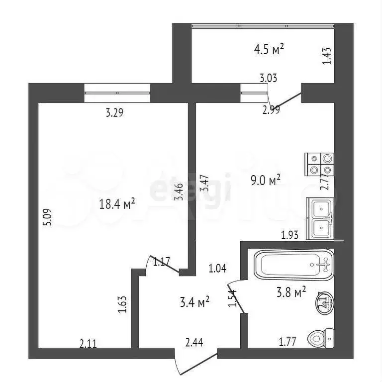 1-к. квартира, 31 м, 8/9 эт. - Фото 0