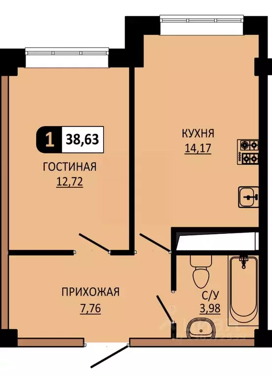 1-к кв. Ставропольский край, Пятигорск ул. Ермолова, 28А (38.63 м) - Фото 1
