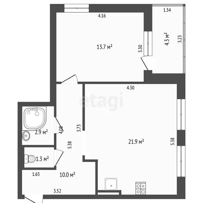 1-комнатная квартира: Тюмень, улица Прокопия Артамонова, 8 (49.7 м) - Фото 1