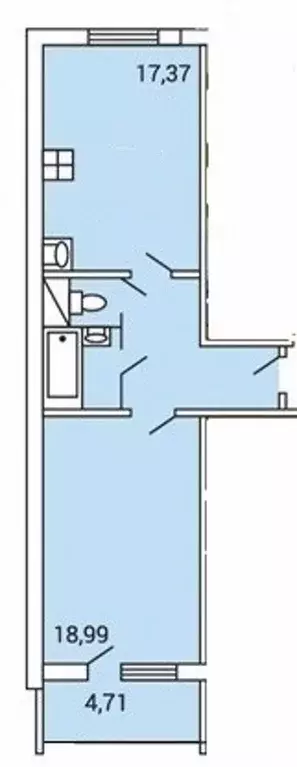 Квартира, 1 комната, 51.81 м - Фото 2