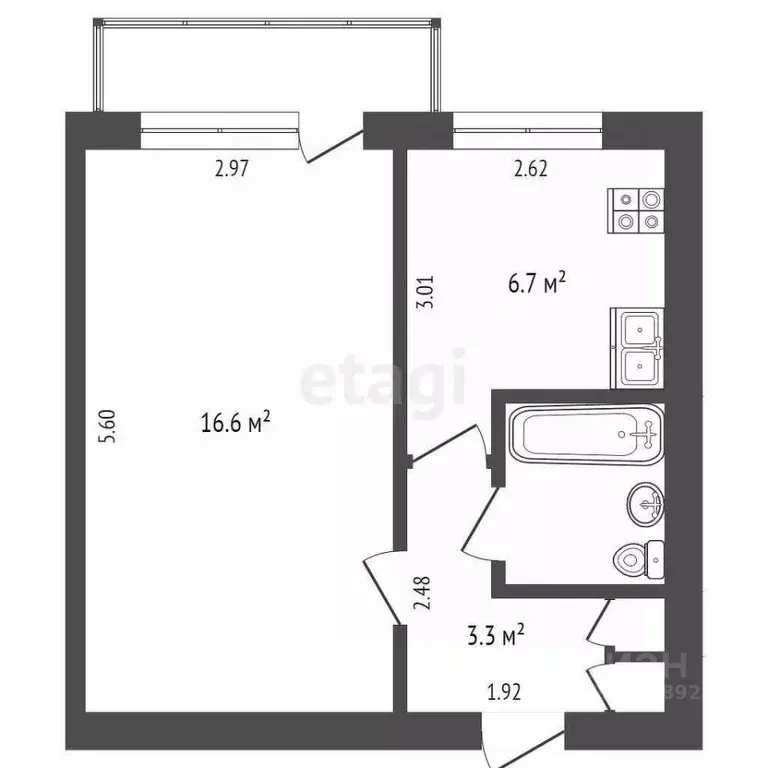 1-к кв. Вологодская область, Вологда Благовещенская ул., 102 (31.2 м) - Фото 2