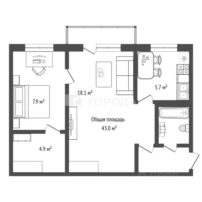 2-к кв. Новосибирская область, Новосибирск Танковая ул., 41/2 (43.0 м) - Фото 1