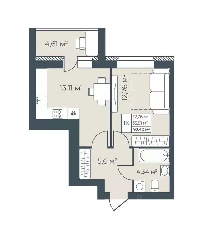1-к кв. Тульская область, Узловая  (40.42 м) - Фото 1